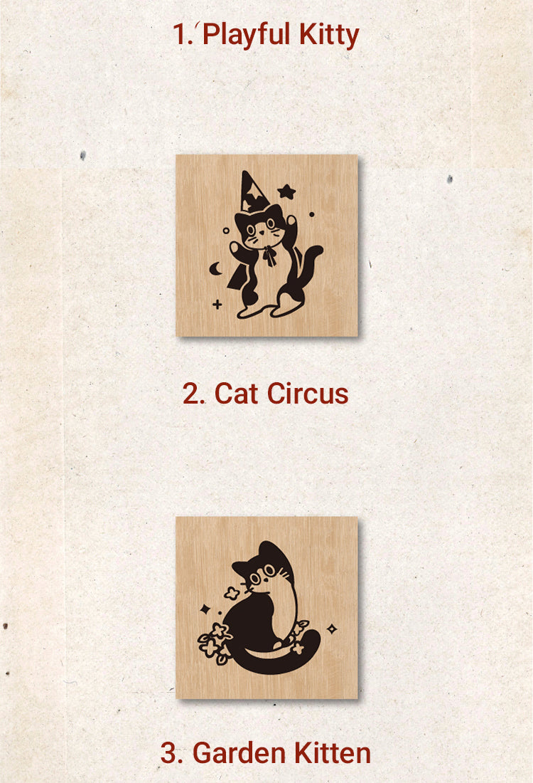 5Retro Cat Series Cute Animal Wooden Ruber Stamp6
