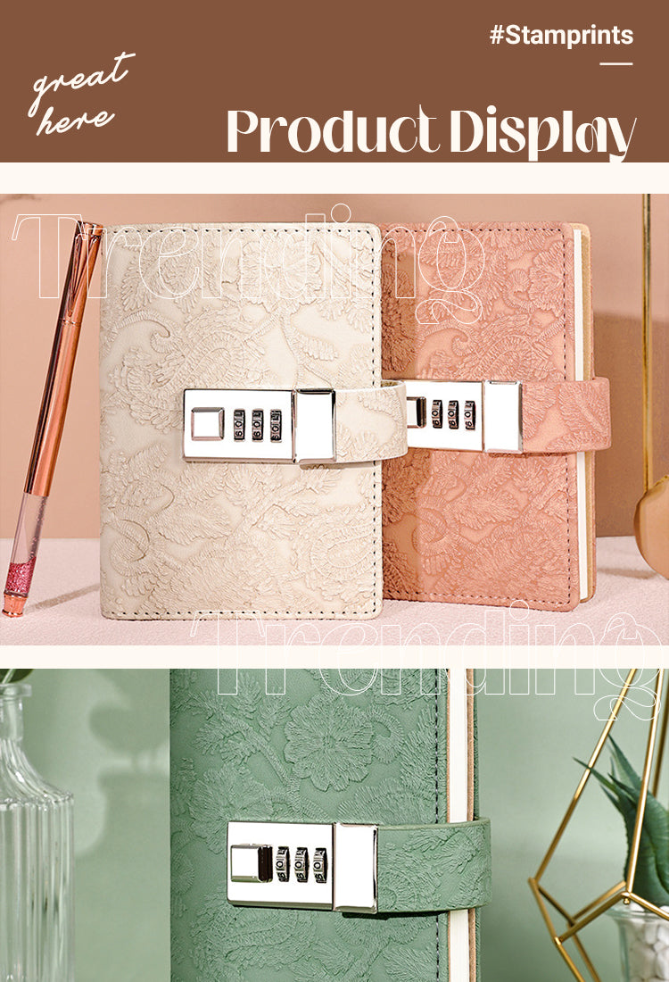 5Retro Lace Embossed Password Combination Diary Notebook1