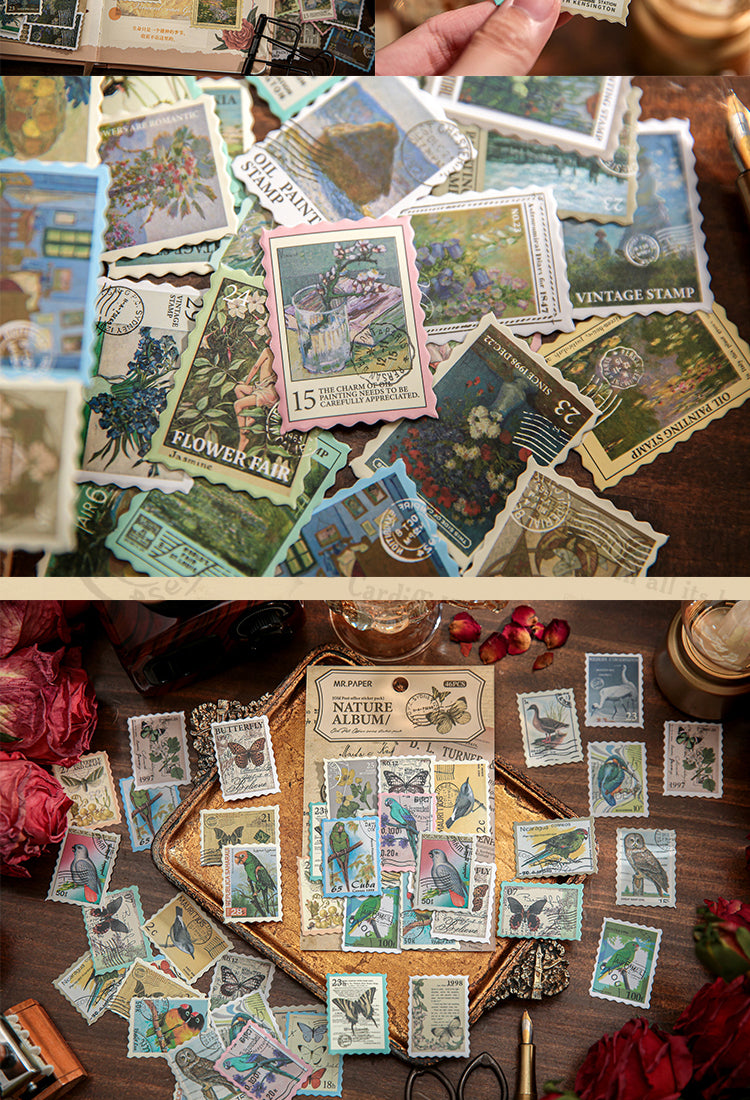5Retro Post Office Stamp Sticker Pack-Plants, Cities, Oil Paintings, Nature Animals4