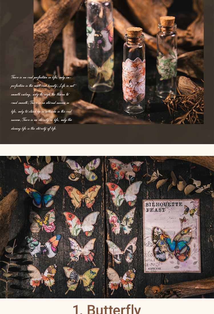 5Retro Silhouette Stickers - Cat, Butterfly, Bird, Leaf, Flower6