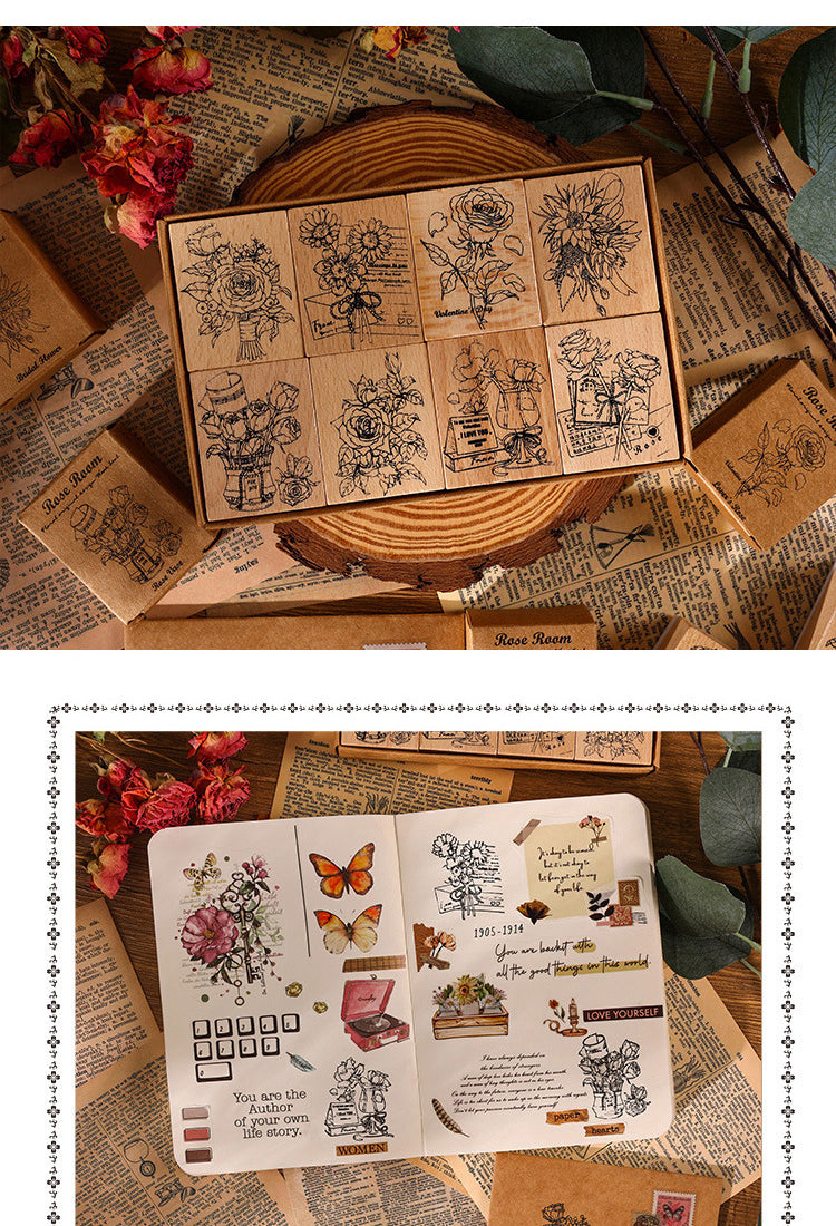 5Rose Book Collection Vintage Plant Wooden Rubber Stamp3