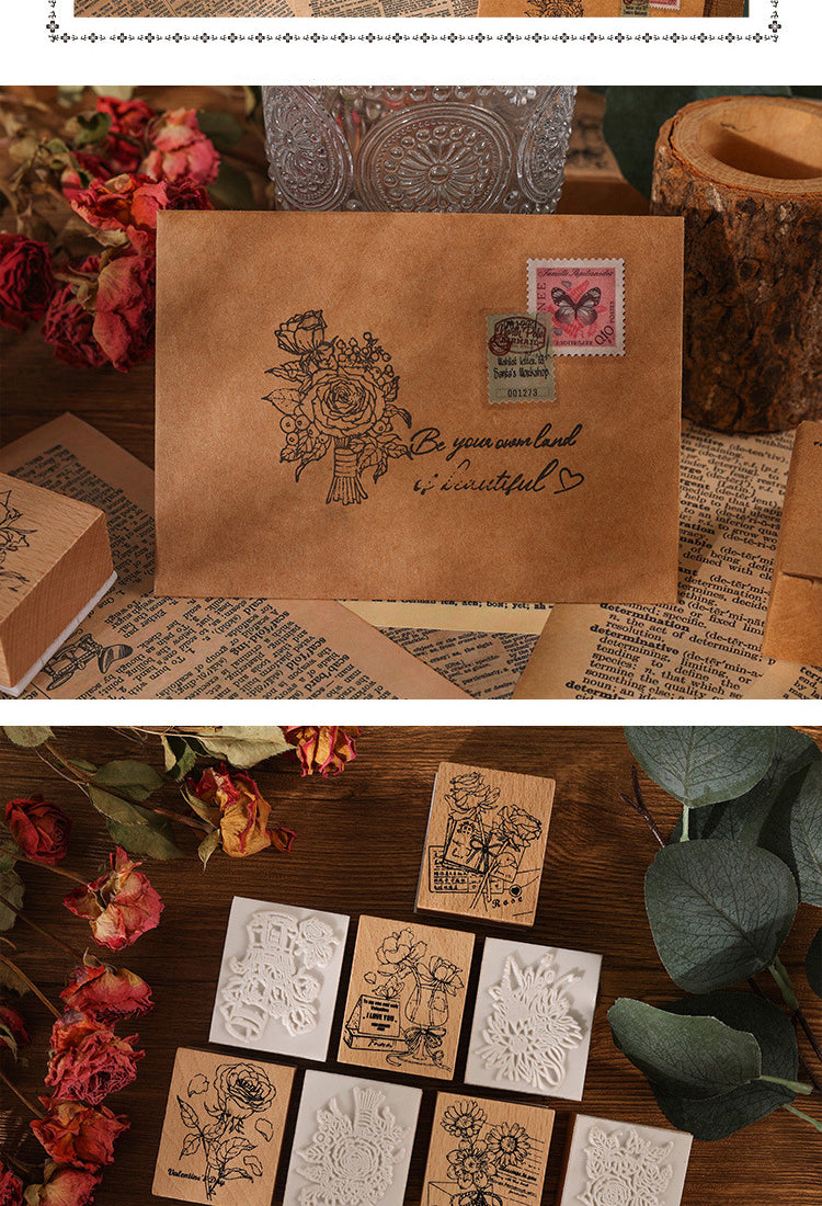 Ready Made Rubber Stamp - Rose Book Collection Vintage Plant Wooden Rubber Stamp
