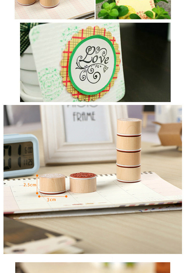 5Round Wood Rubber Stamp Set - Lace, Greeting2