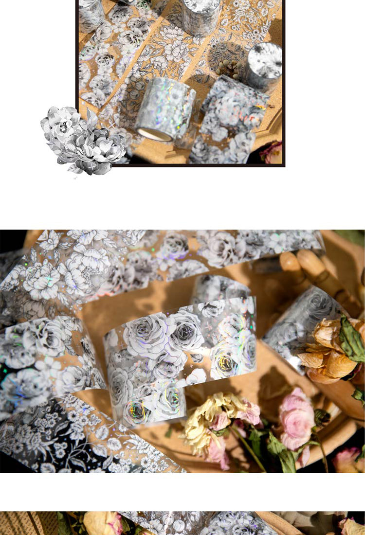 5Silk Brocade Blooms Retro Silver Hot Stamping Decorative Tape3
