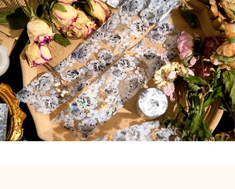 5Silk Brocade Blooms Retro Silver Hot Stamping Decorative Tape4