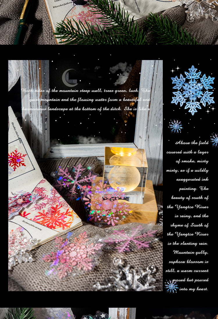 5Snowy Night Snowflake Stickers - Christmas, Winter, Snow2