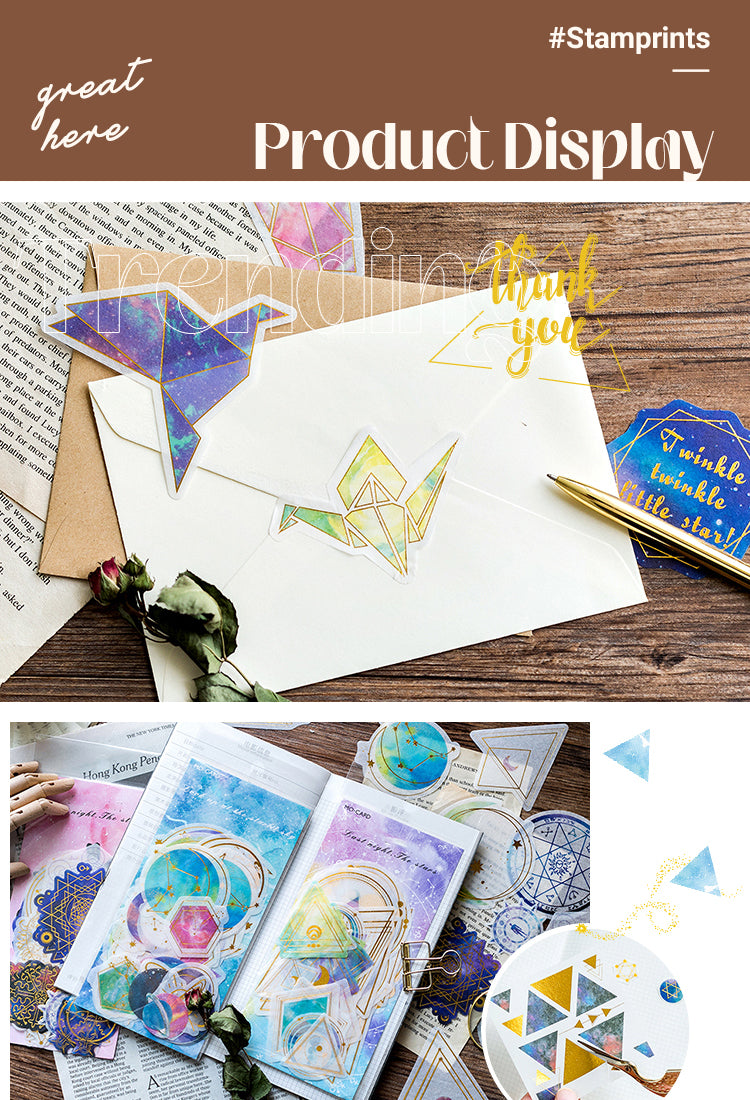5Space-themed Gold Foil Washi Stickers - Geometric, Origami Crane, Text, Magic1
