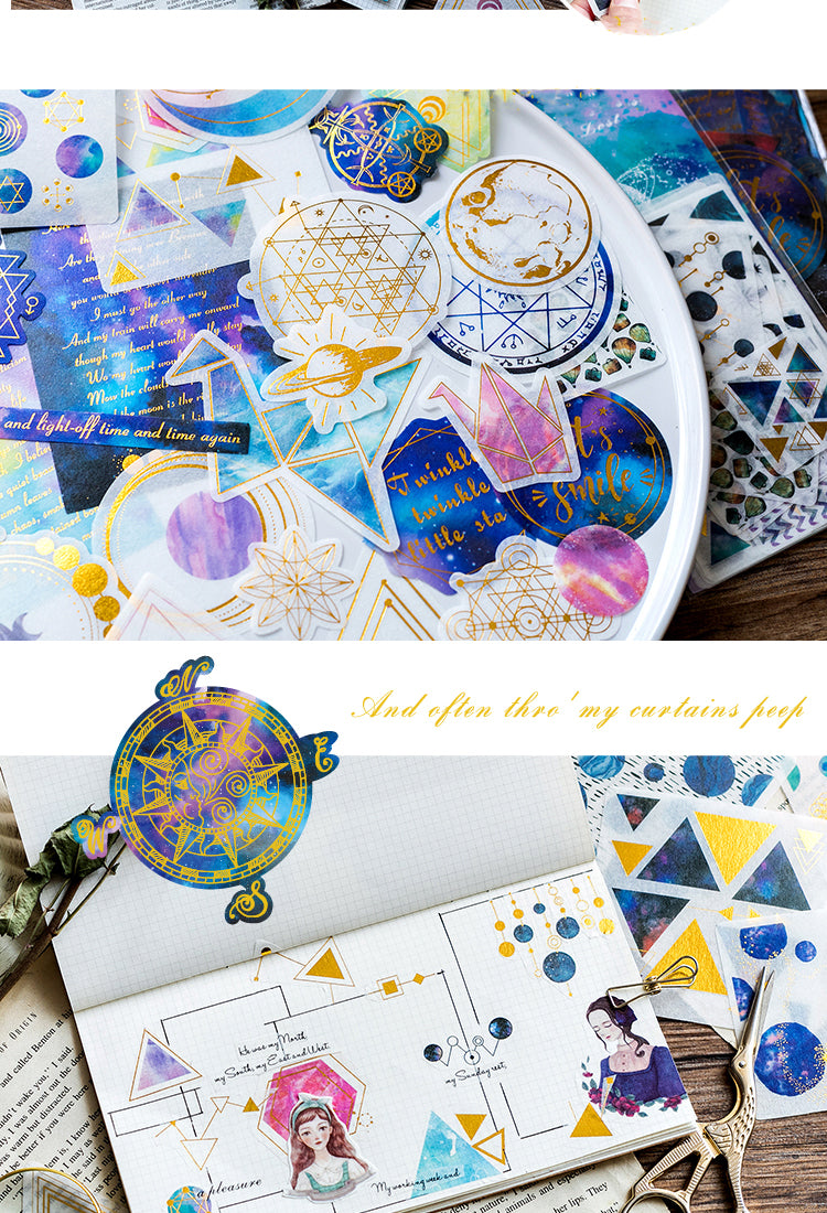 5Space-themed Gold Foil Washi Stickers - Geometric, Origami Crane, Text, Magic2