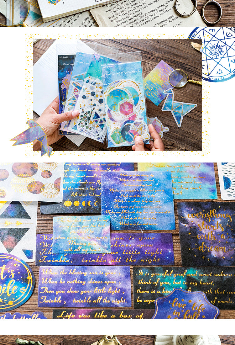 5Space-themed Gold Foil Washi Stickers - Geometric, Origami Crane, Text, Magic3