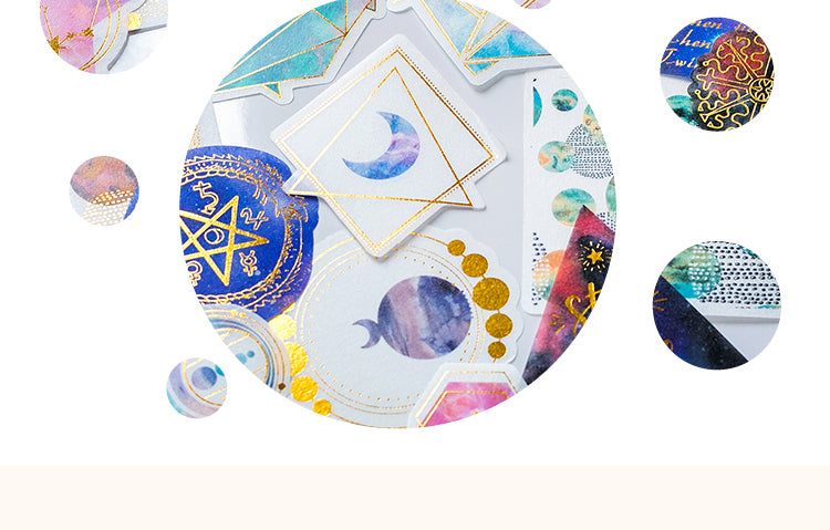 5Space-themed Gold Foil Washi Stickers - Geometric, Origami Crane, Text, Magic6