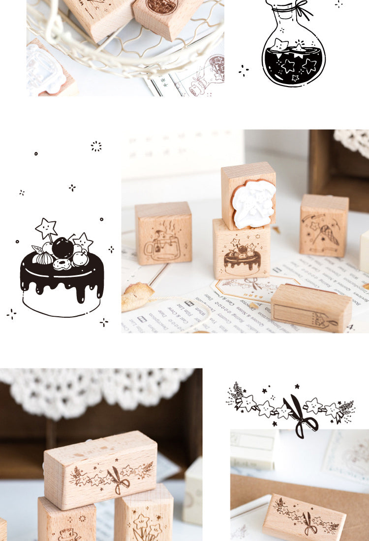 5Star Sea Series Cartoon Plant Star Wooden Rubber Stamp2