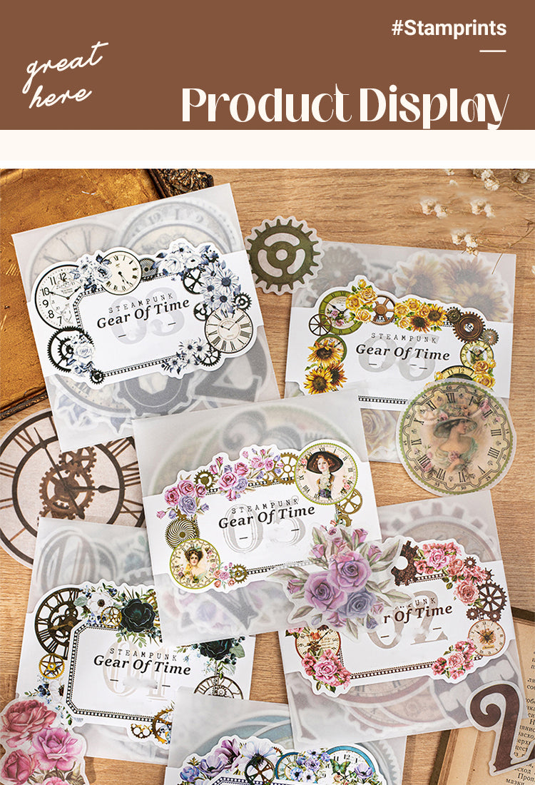 5Steampunk Style Washi Stickers - Numbers, Clocks, Gears, Flowers1