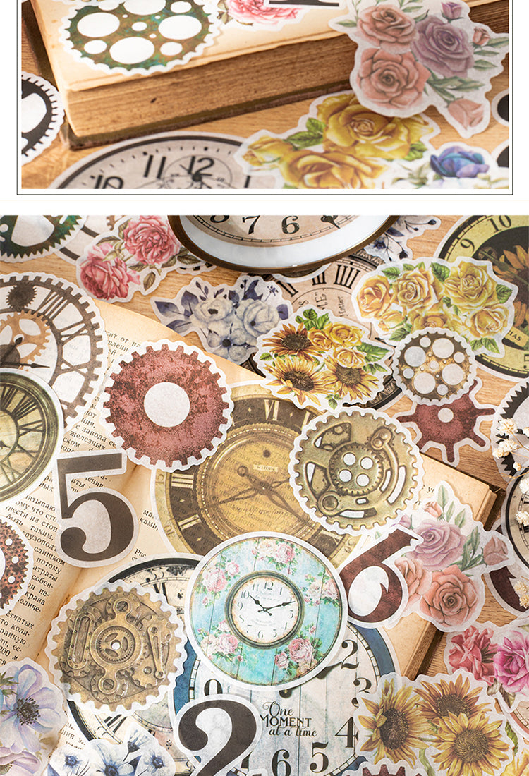 5Steampunk Style Washi Stickers - Numbers, Clocks, Gears, Flowers3