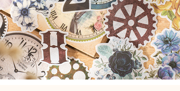 5Steampunk Style Washi Stickers - Numbers, Clocks, Gears, Flowers4