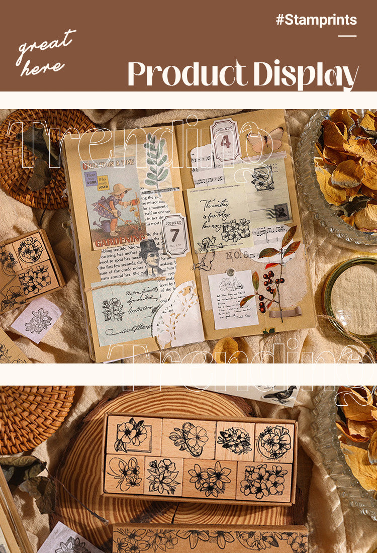 5Sweet Flower Words Series Vintage Flower Wooden Rubber Stamp Set1