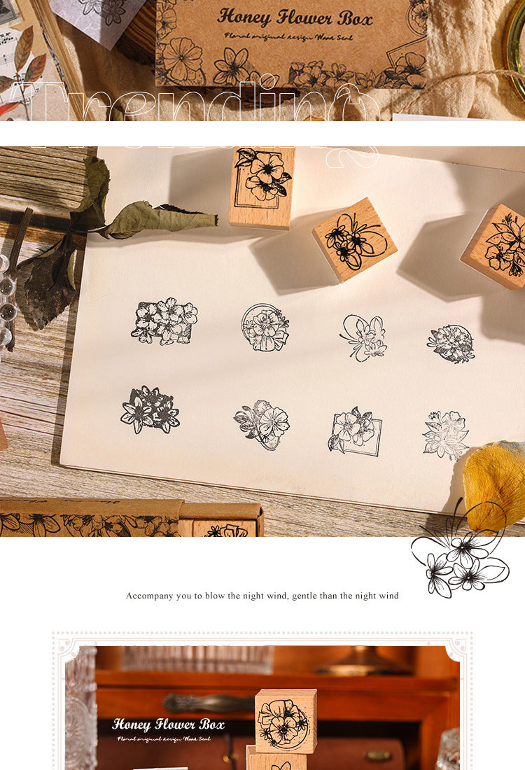 5Sweet Flower Words Series Vintage Flower Wooden Rubber Stamp Set2