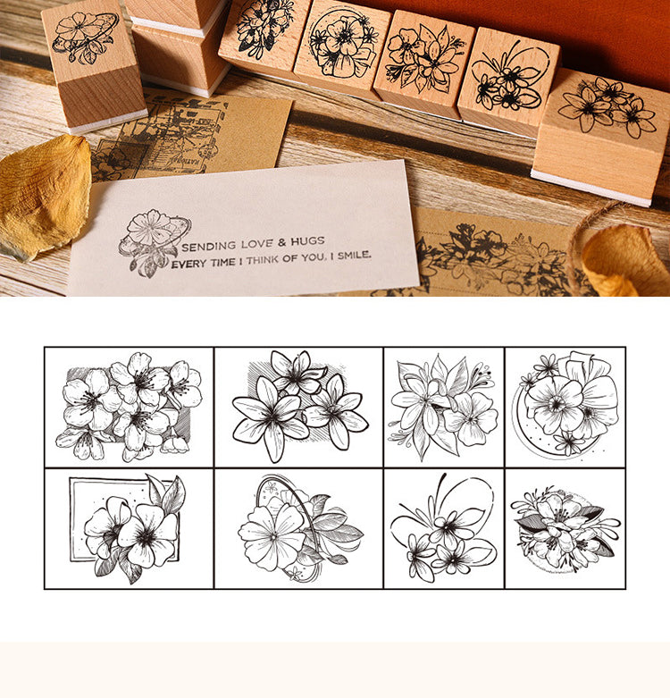 5Sweet Flower Words Series Vintage Flower Wooden Rubber Stamp Set4