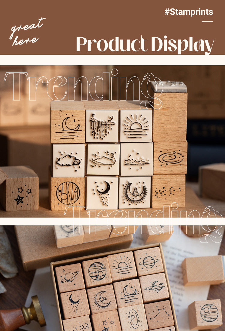 5The Moon and Sixpence Series DIY Decorative Wooden Rubber Stamp Set1