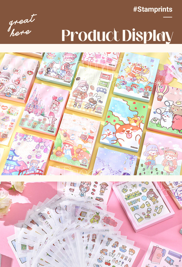 5Time Flies Cute Cartoon Boxed Washi Stickers1