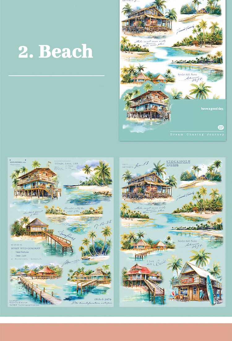 5Travel Scenery PET Stickers - Beach, Maple Tree, Lake, Forest, Sunrise5