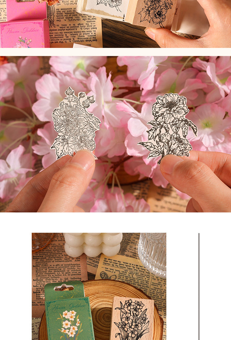 5Twelve Flower Gods Series Vintage Flower Wooden Rubber Stamp2