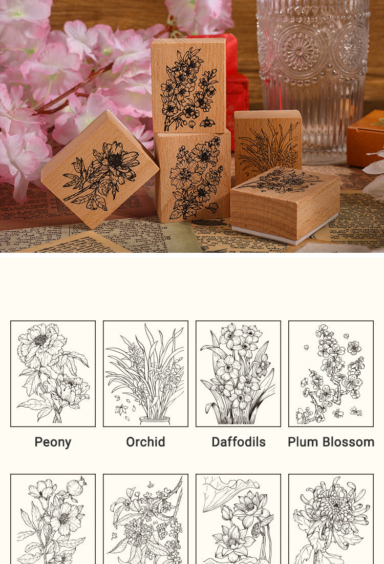 5Twelve Flower Gods Series Vintage Flower Wooden Rubber Stamp5