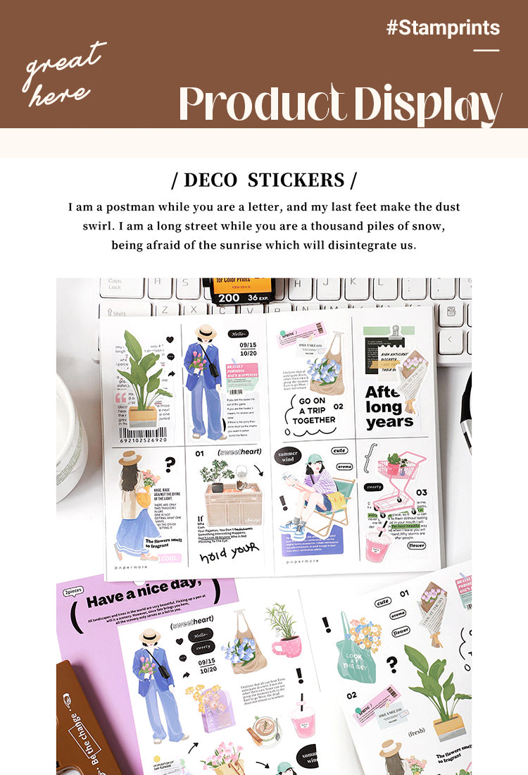 5Urban Girl Daily Life Sticker Sheet - Food, Characters, Everyday Items1