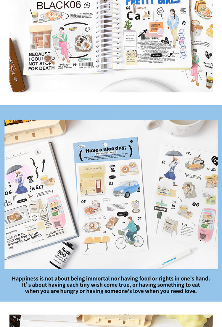 5Urban Girl Daily Life Sticker Sheet - Food, Characters, Everyday Items6