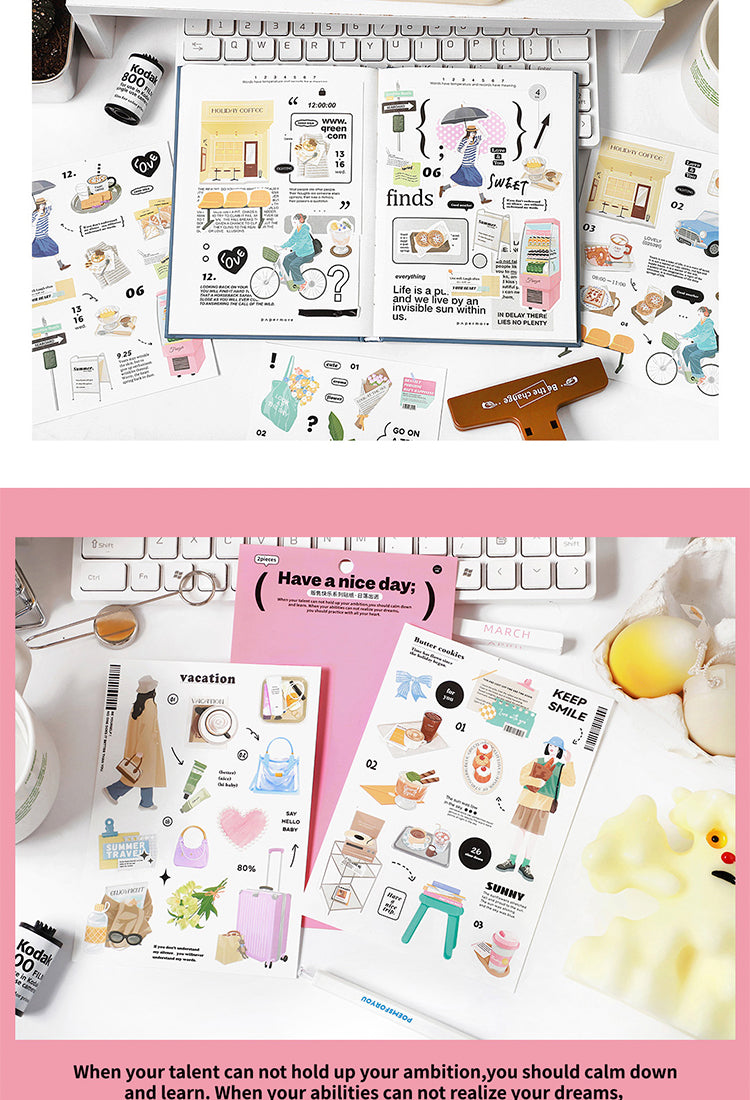 5Urban Girl Daily Life Sticker Sheet - Food, Characters, Everyday Items7