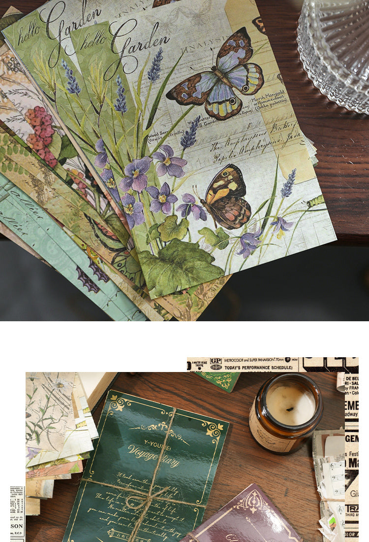 5Vintage Background Material Paper - Travel, Butterfly, Music, Flower, Map, Newspaper, Letter2