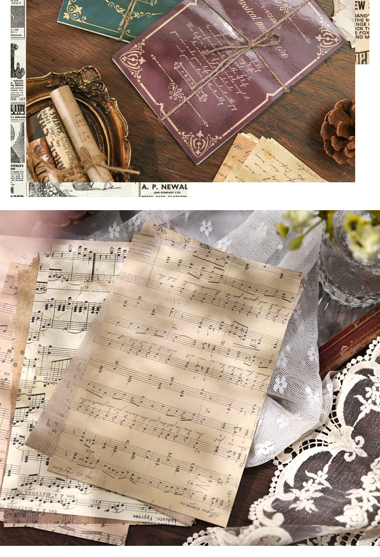 5Vintage Background Material Paper - Travel, Butterfly, Music, Flower, Map, Newspaper, Letter3
