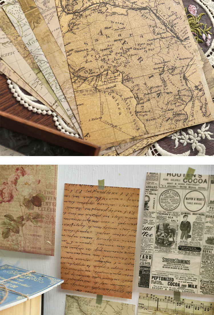 5Vintage Background Material Paper - Travel, Butterfly, Music, Flower, Map, Newspaper, Letter5