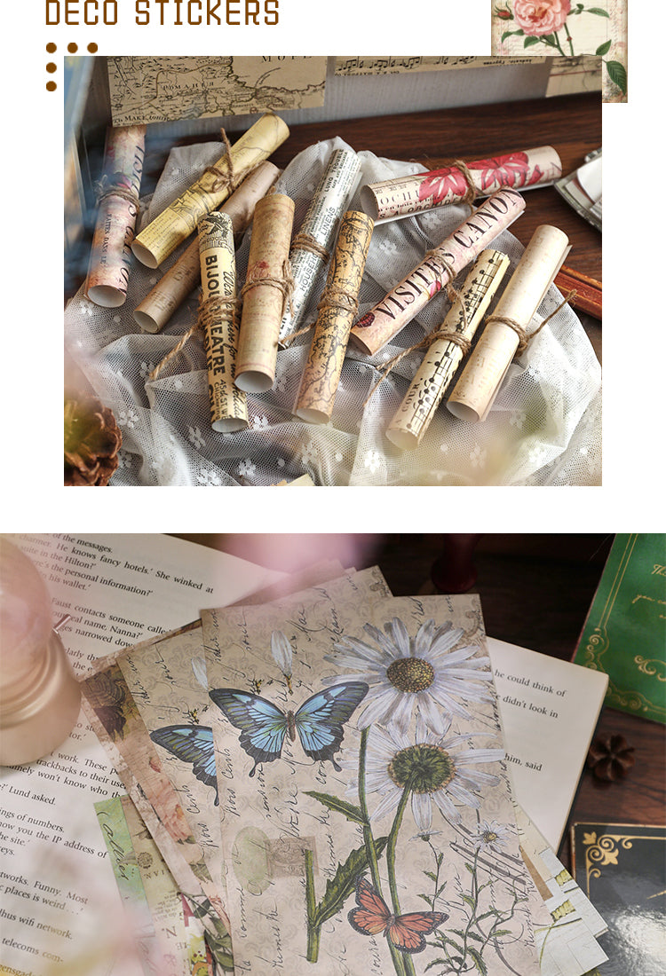 5Vintage Background Material Paper - Travel, Butterfly, Music, Flower, Map, Newspaper, Letter7