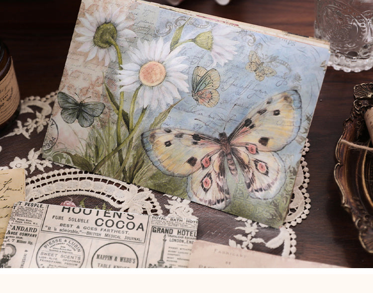 5Vintage Background Material Paper - Travel, Butterfly, Music, Flower, Map, Newspaper, Letter9