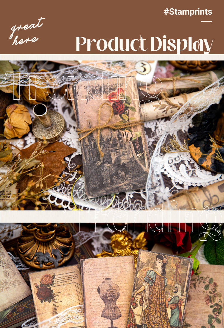 5Vintage Background Scrapbook Paper - Sewing Machine, Plants, Palace, Flower1
