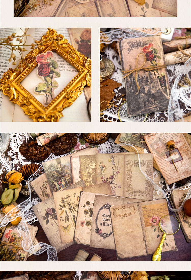 5Vintage Background Scrapbook Paper - Sewing Machine, Plants, Palace, Flower3