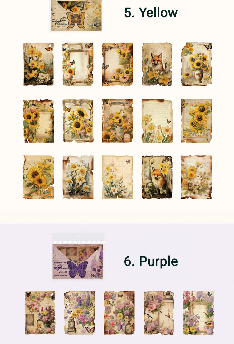 5Vintage Burnt Edge Scrapbook Paper - Butterfly, Rose, Sunflower12