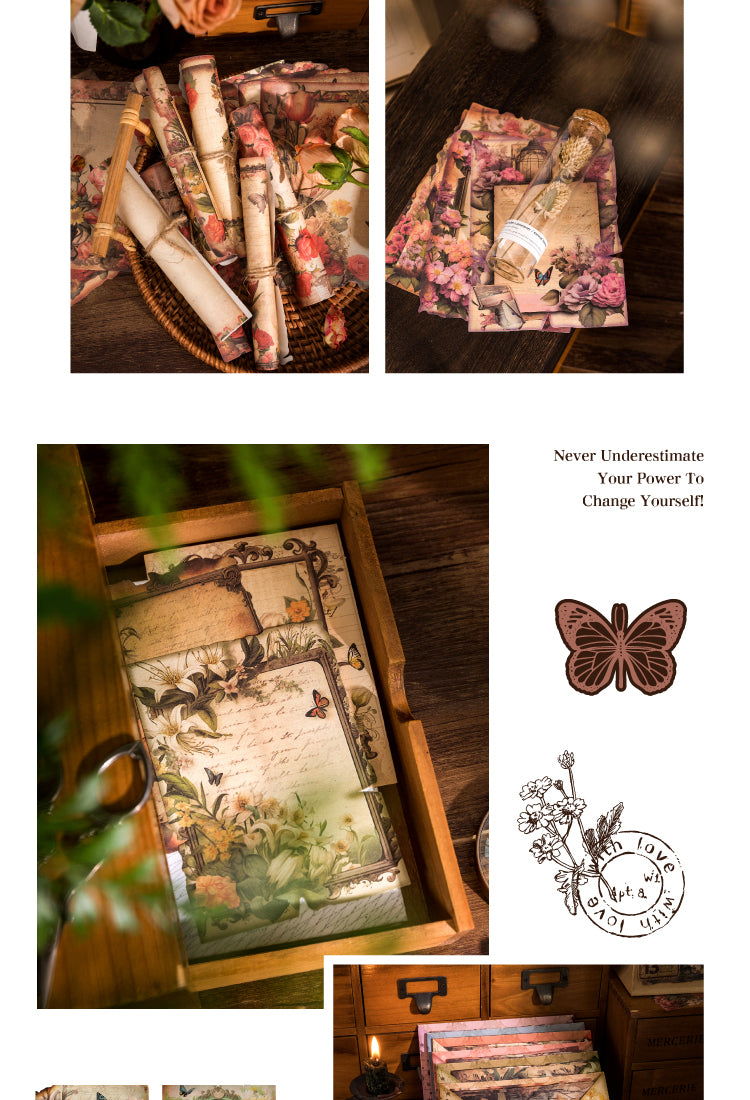 5Vintage Burnt Edge Scrapbook Paper - Butterfly, Rose, Sunflower3