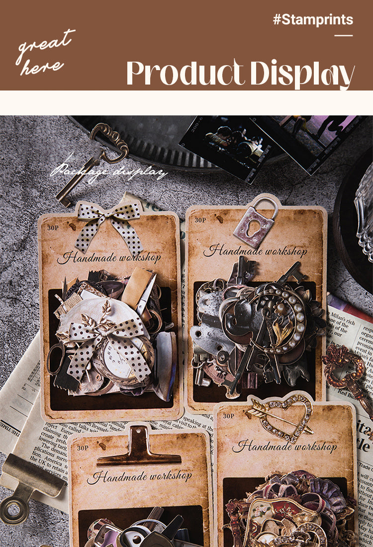 5Vintage Die-cut Cardstock Scrapbook Paper - Clips, Jewelry, Lock, Key, Sewing items1