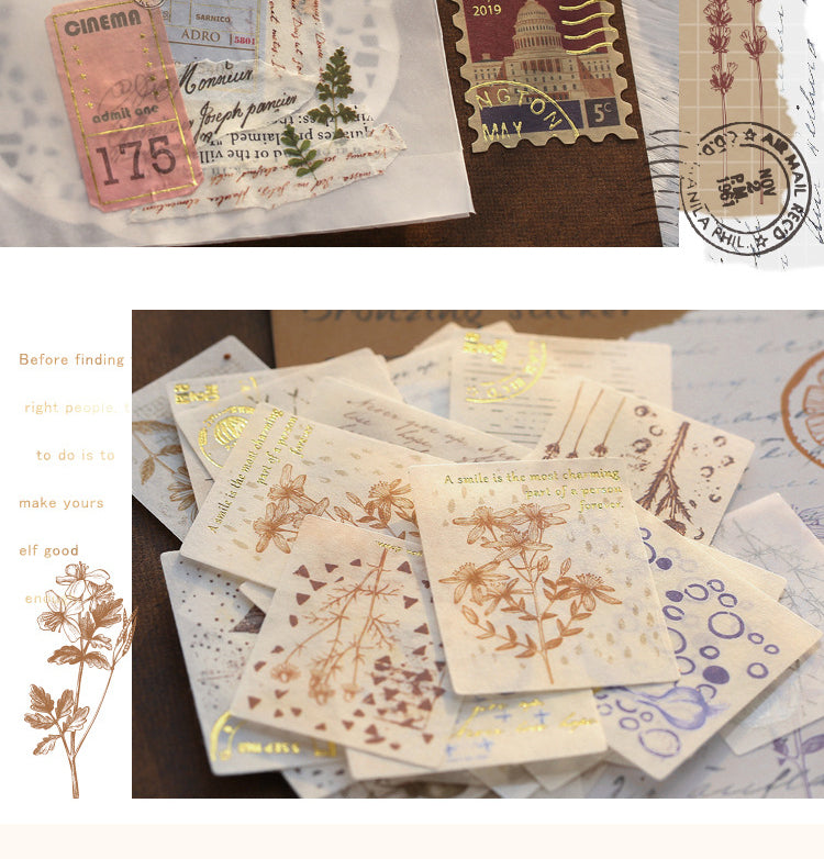 5Vintage Hot Stamping Washi Sticker - Architectural Stamp, Plant, Note, Ticket, Letter3