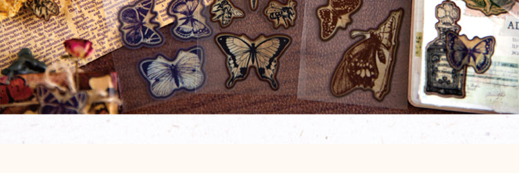 5Vintage PET Sticker Sheet - Stationery, Bottle, Butterfly, Fairy, Maritime, Clock5