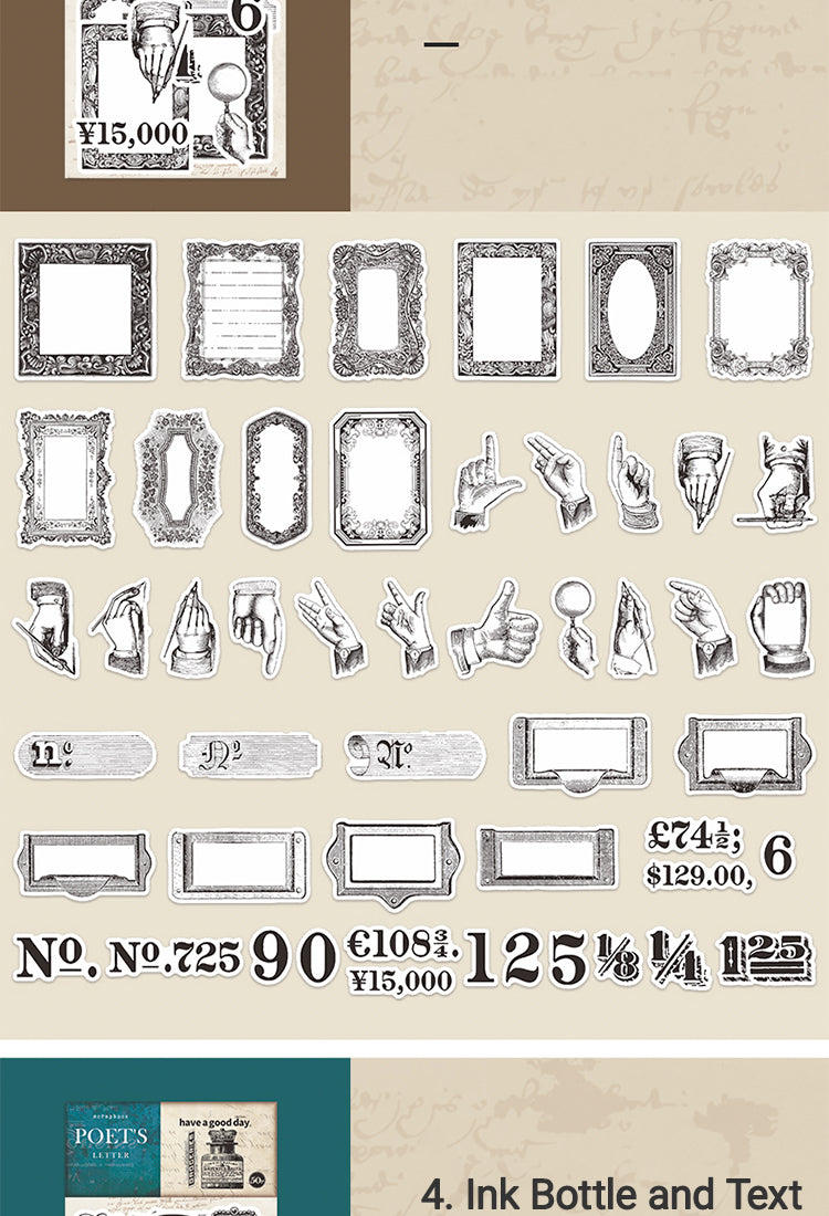 5Vintage Washi Stickers - Book, Ink, Typewriter, Hand Gesture, Text6