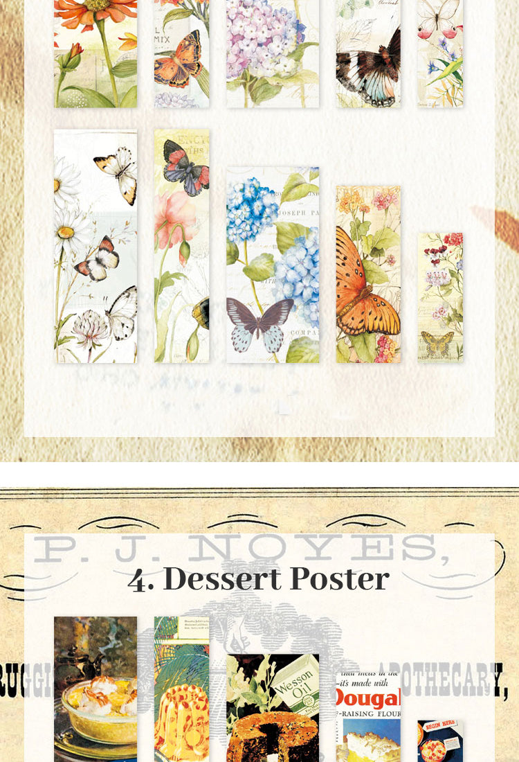 5Vintage Washi Stickers - Newspaper, Map, Butterfly, Flowers, People, Food, Universe12