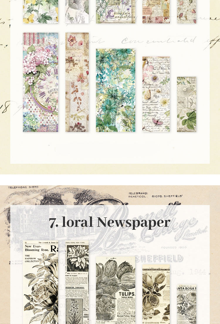 5Vintage Washi Stickers - Newspaper, Map, Butterfly, Flowers, People, Food, Universe16