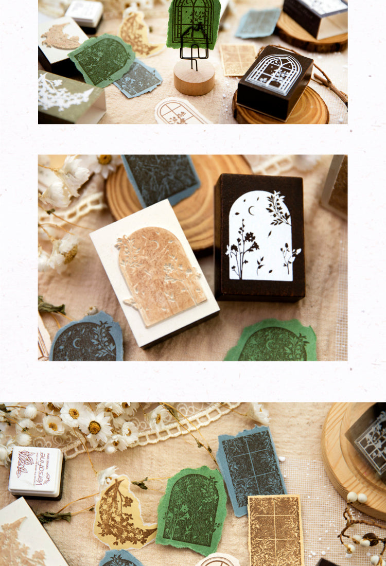 5Vintage Window View Series Wooden Rubber Stamp3