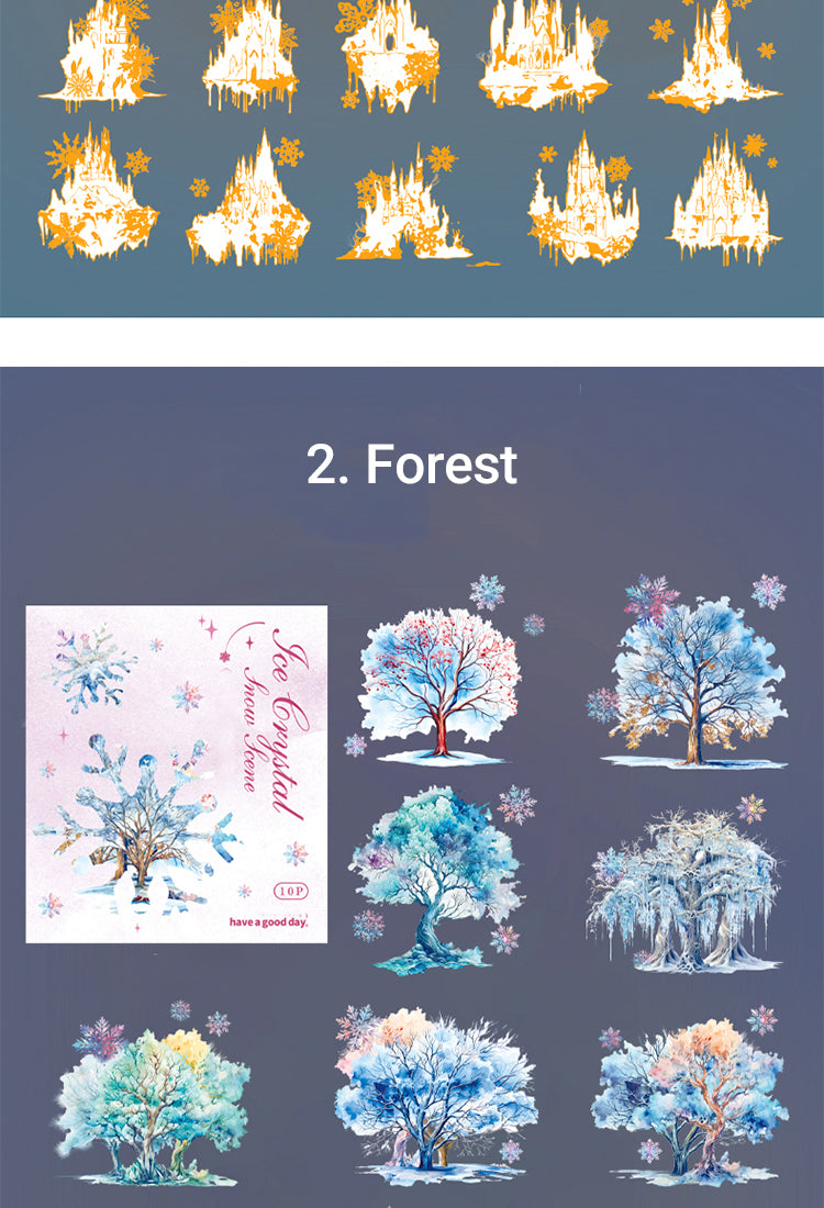 5Winter Ice and Snow Landscape PET Stickers - Castle, Snow, Window, House, Park4