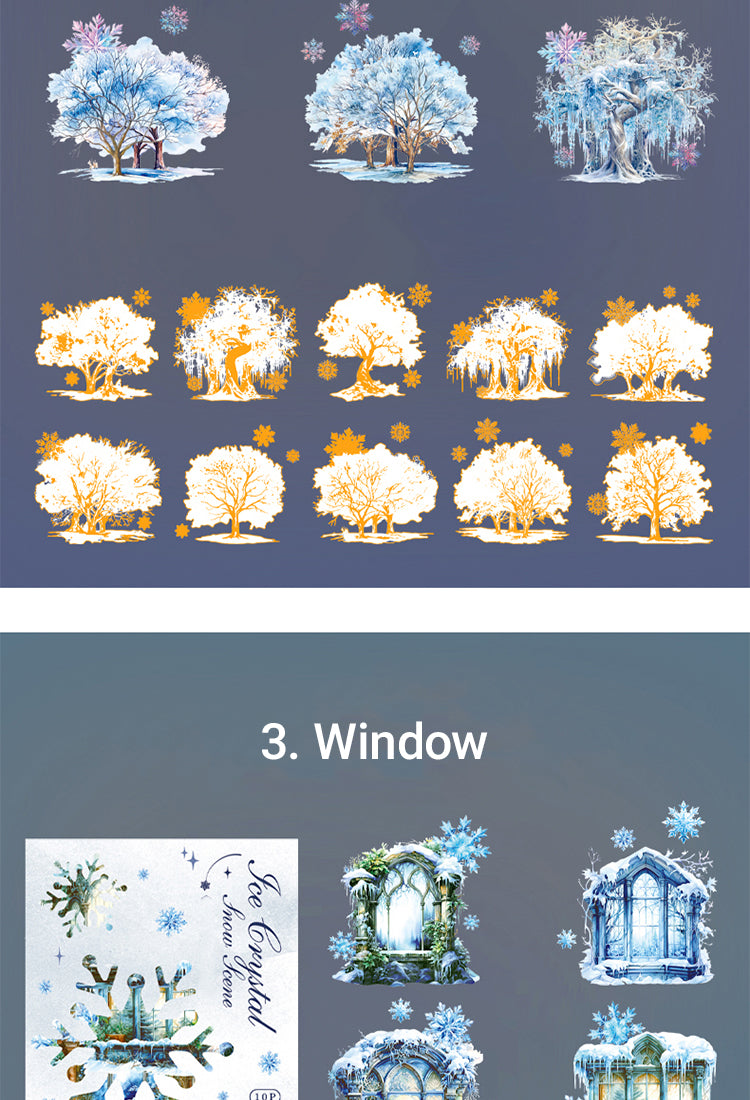 5Winter Ice and Snow Landscape PET Stickers - Castle, Snow, Window, House, Park5