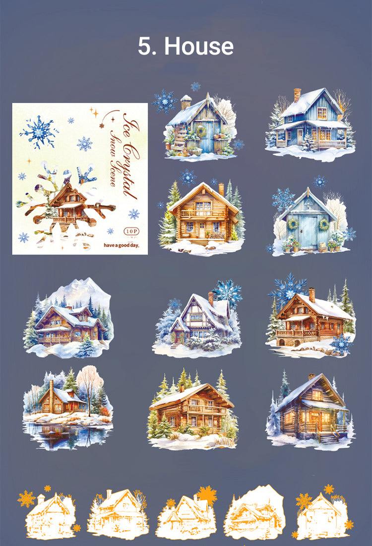 5Winter Ice and Snow Landscape PET Stickers - Castle, Snow, Window, House, Park8