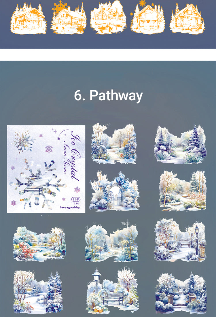 5Winter Ice and Snow Landscape PET Stickers - Castle, Snow, Window, House, Park9