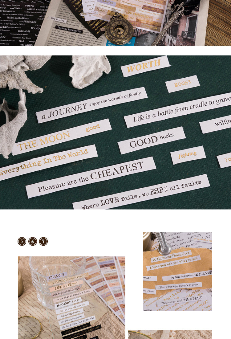 5Words and Phrases Gold Foil Copperplate Paper Sticker5